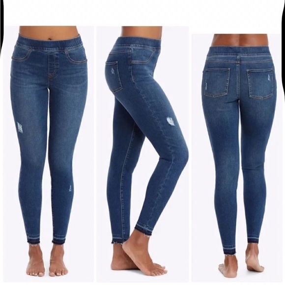 SPANX Denim - Spanx Distressed Skinny Jeans with Raw Hem Size Small Pull On
